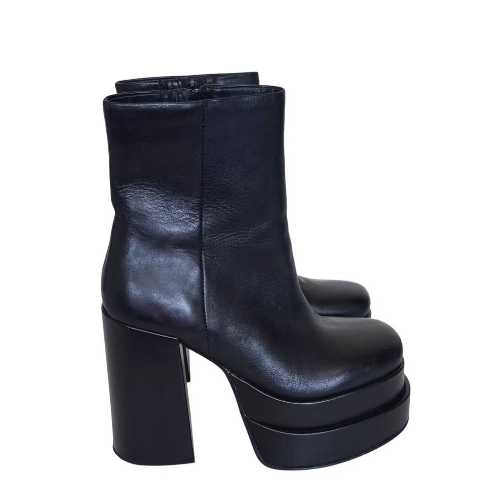 Steve Madden Womens Cobra Platform Ankle Boots 8M Black Leather Chunky Y2K 5"